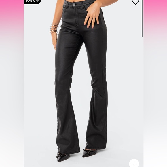 Edikted LUNA FAUX LEATHER FLARE JEANS - Picture 2 of 11